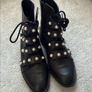 Zara Black Ankle Boots with Pearl Accents